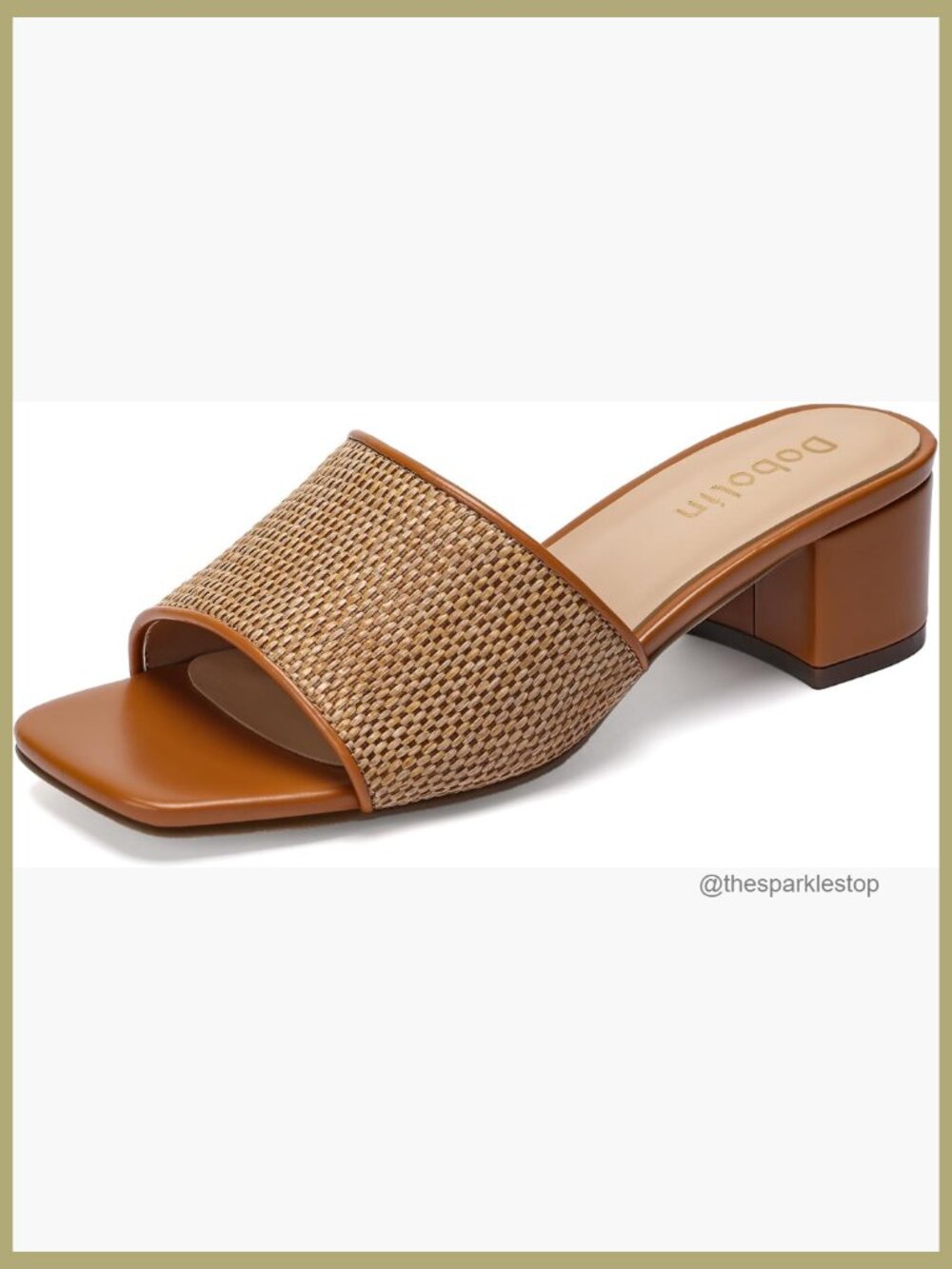 Tan Woven Block Heel Slide Sandal